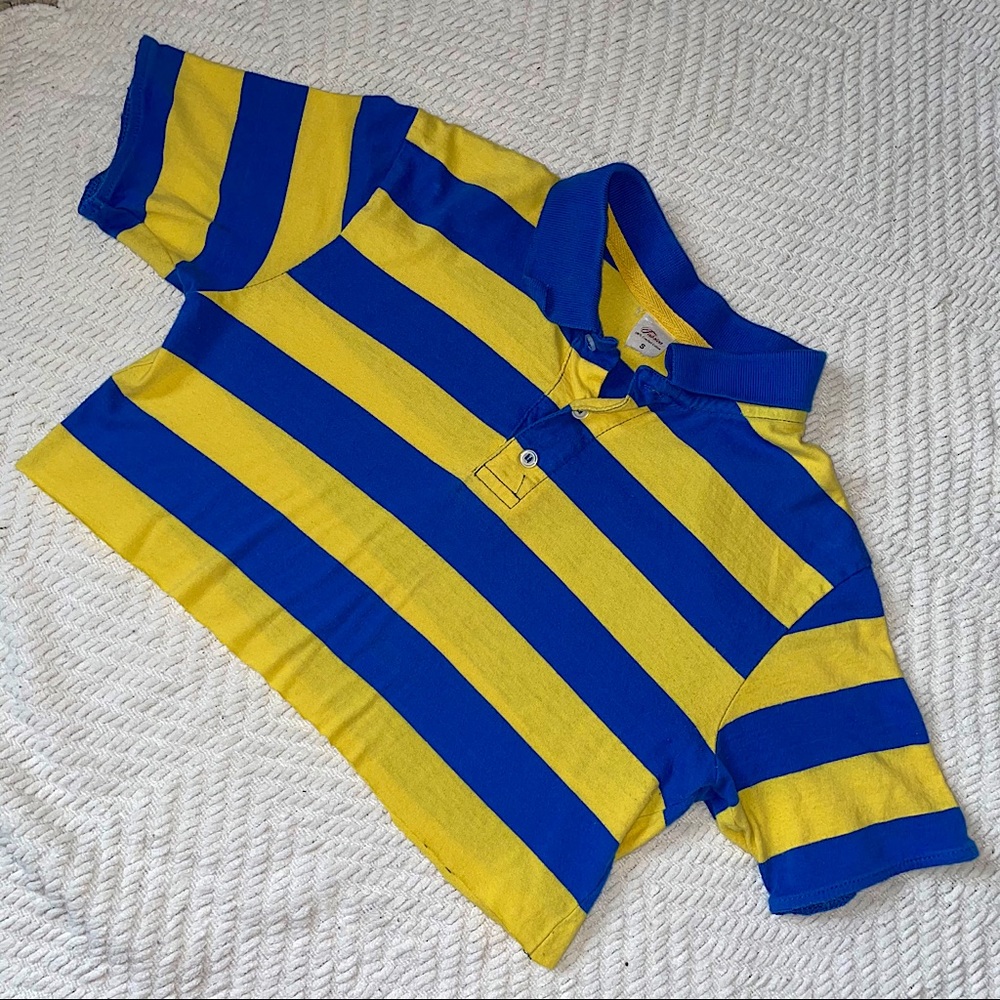 CROPPED BLUE AND YELLOW STRIPED POLO TOP